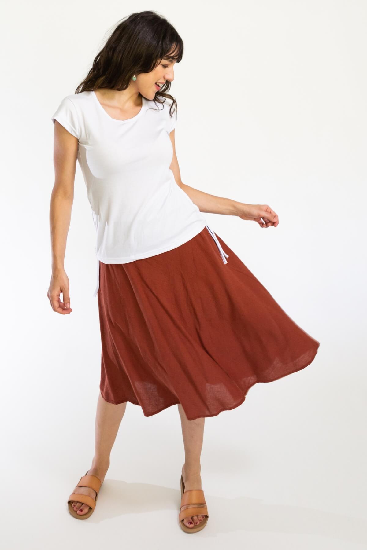 Surya Ethical Cotton 'Rosa' Skirt from Nepal - Rust