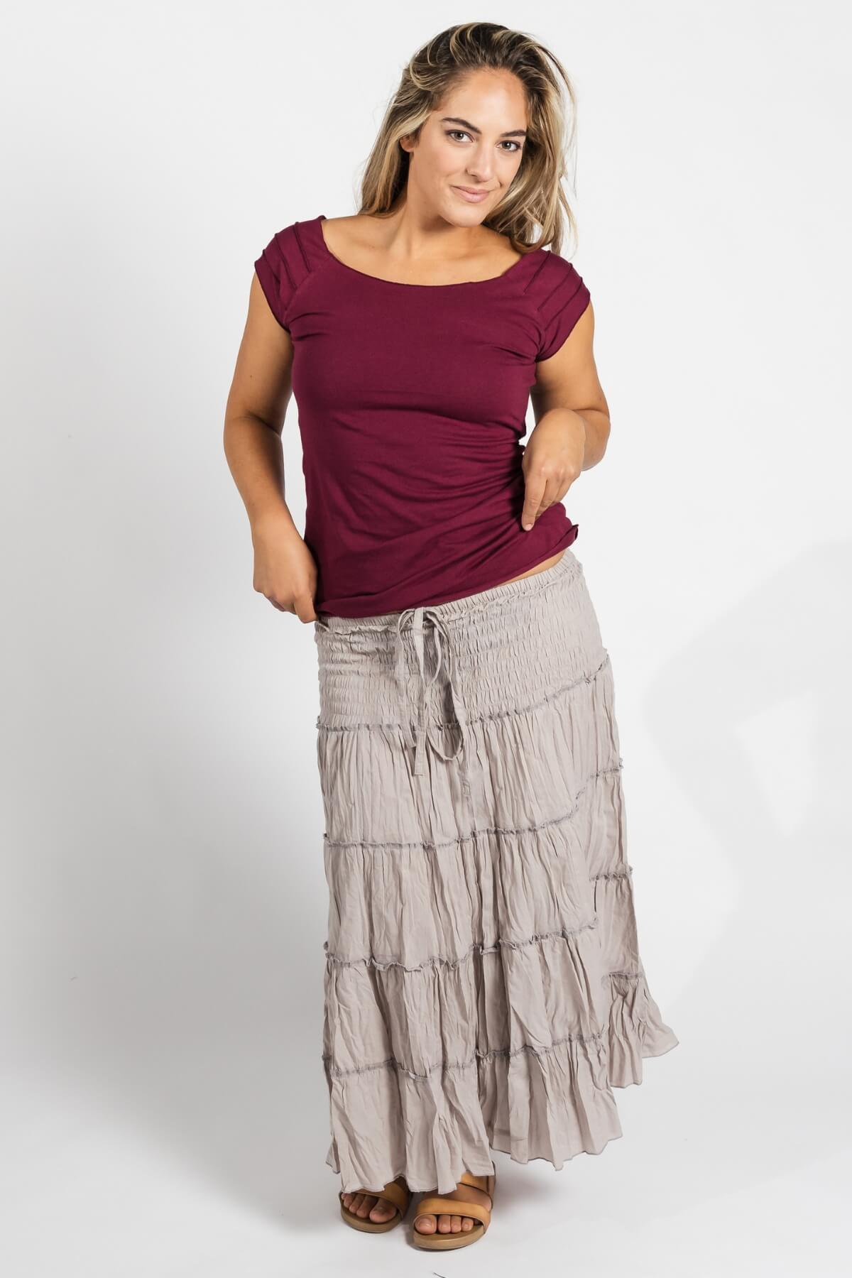 Surya Ethical Crinkle Cotton Skirt made in Nepal - waistband detail