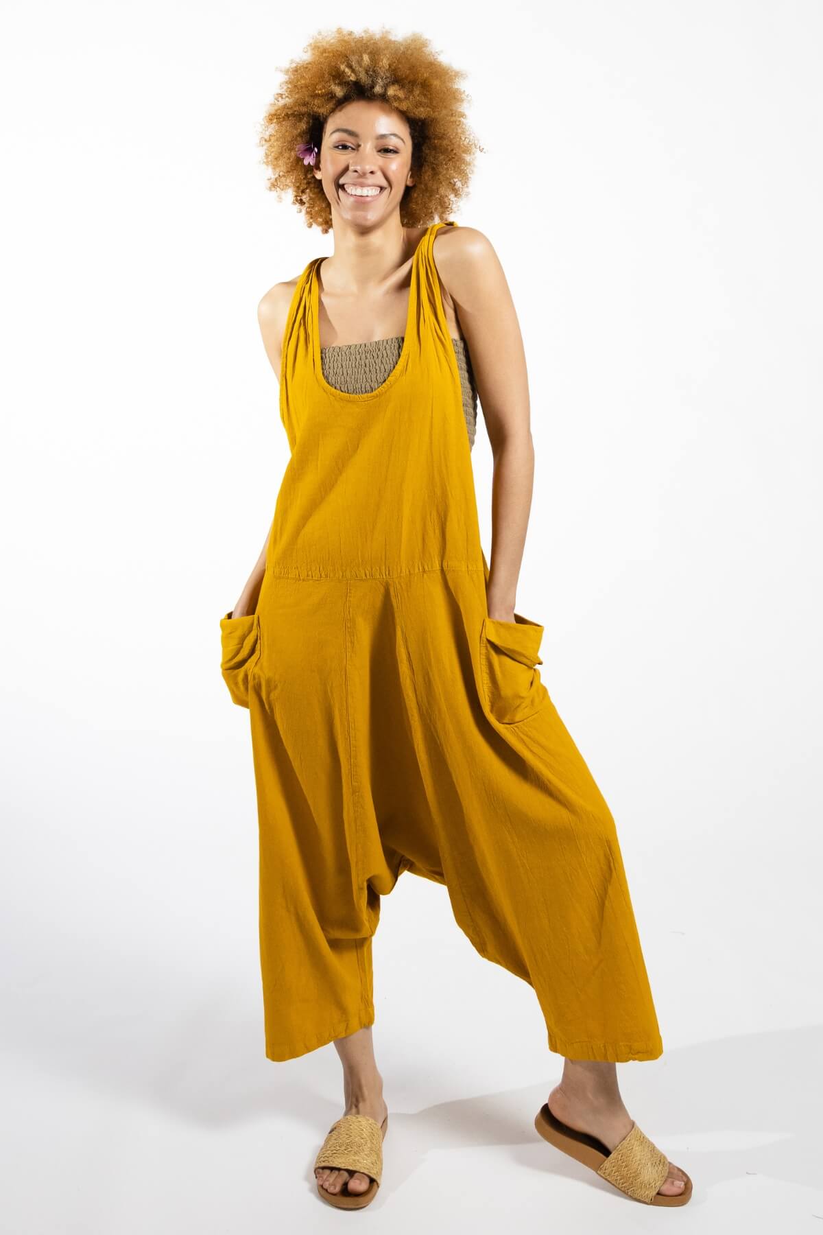 Surya Ethical Cotton 'Bahini' Overalls Dungarees made in Nepal - Mustard