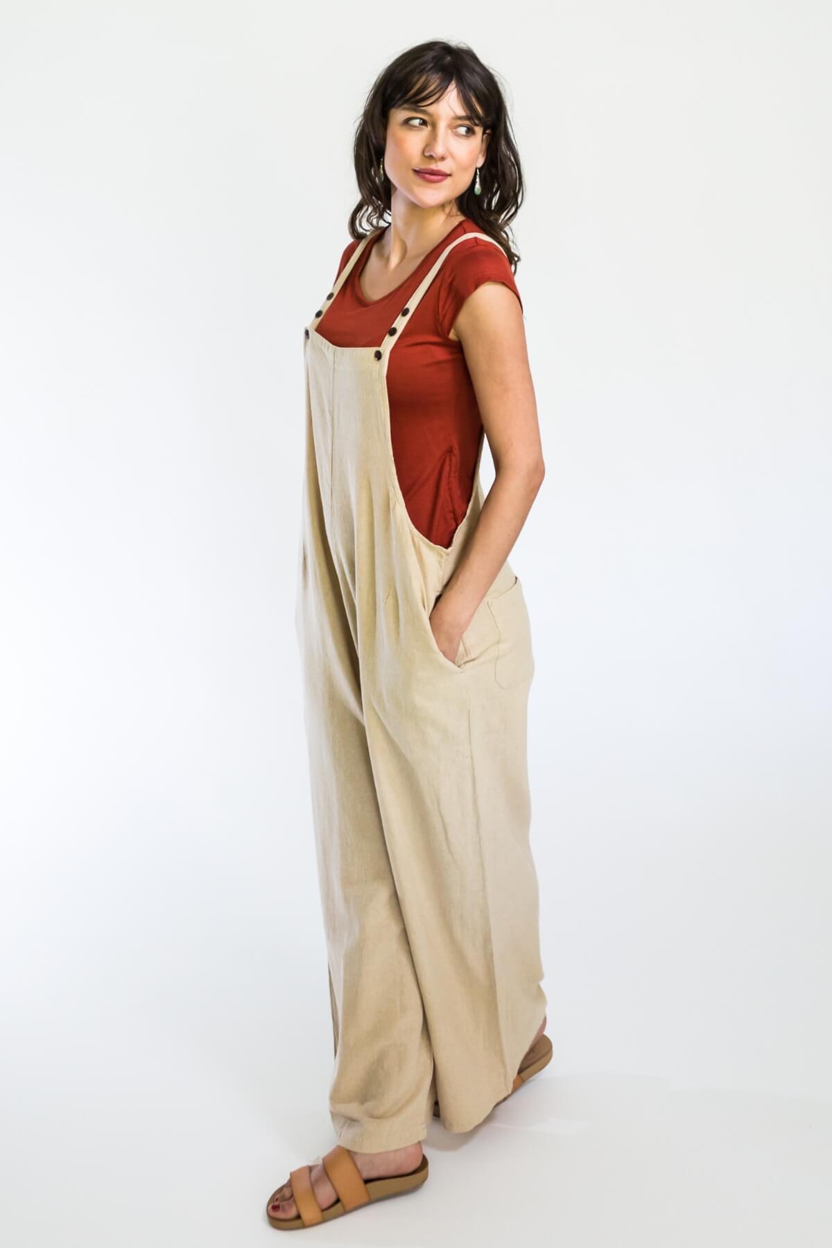 Surya Baggy Cotton Overalls Dungarees made in Nepal - Oatmeal