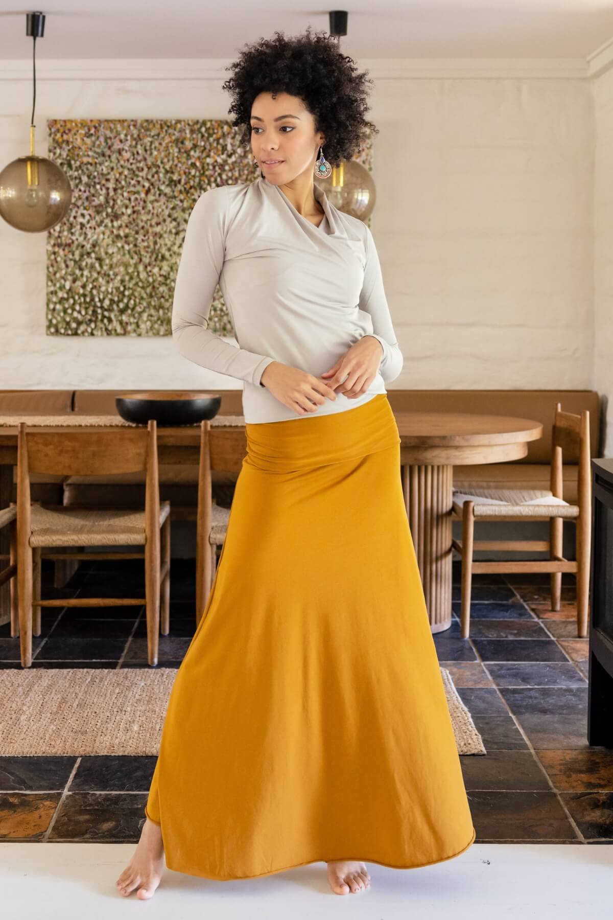 Surya Organic Cotton Maxi Skirt made in Nepal - Turmeric colour