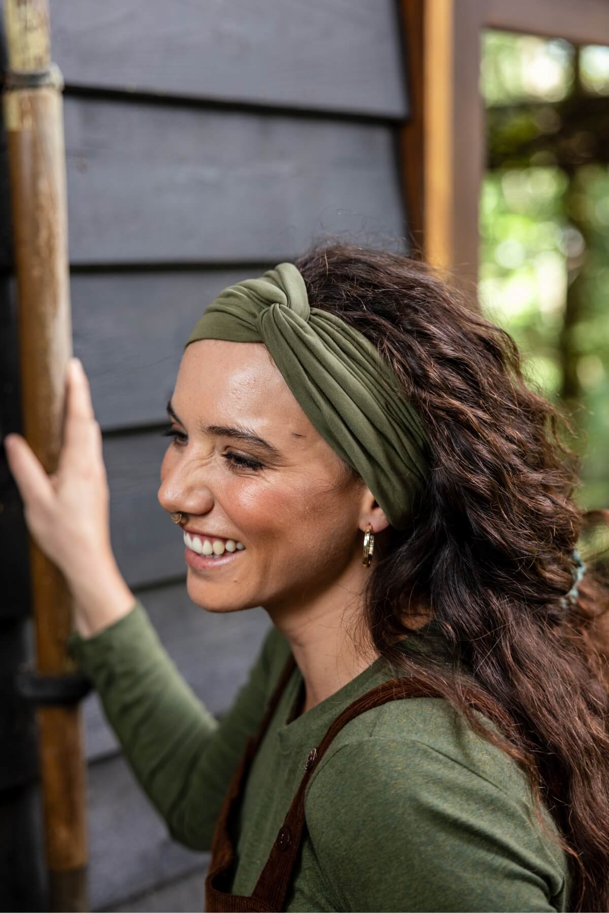 Surya Organic Cotton Front Knot Headband made in Nepal - Olive