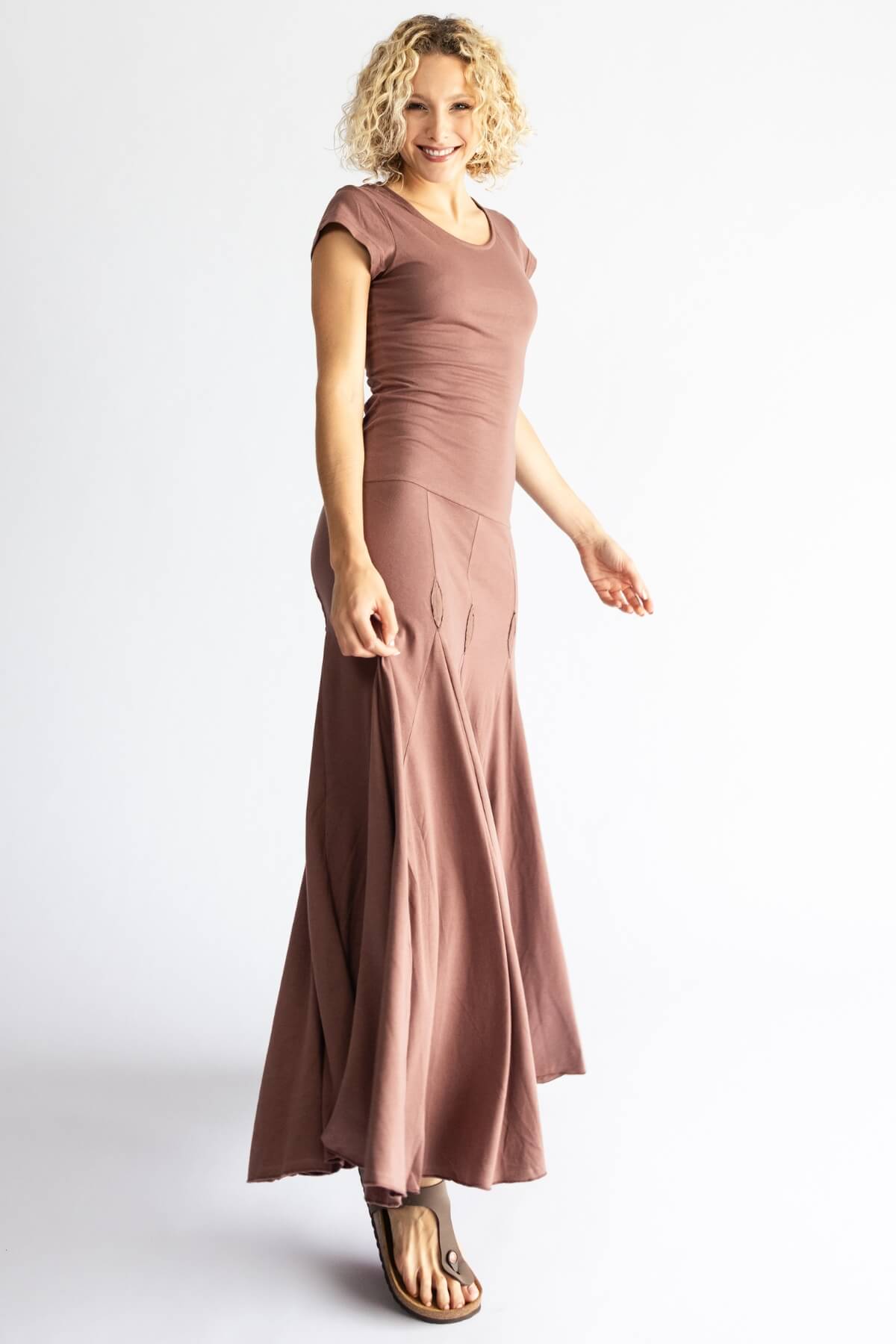 Surya organic cotton 'Wild Rose' maxi dress made in Nepal - Dusty Mauve