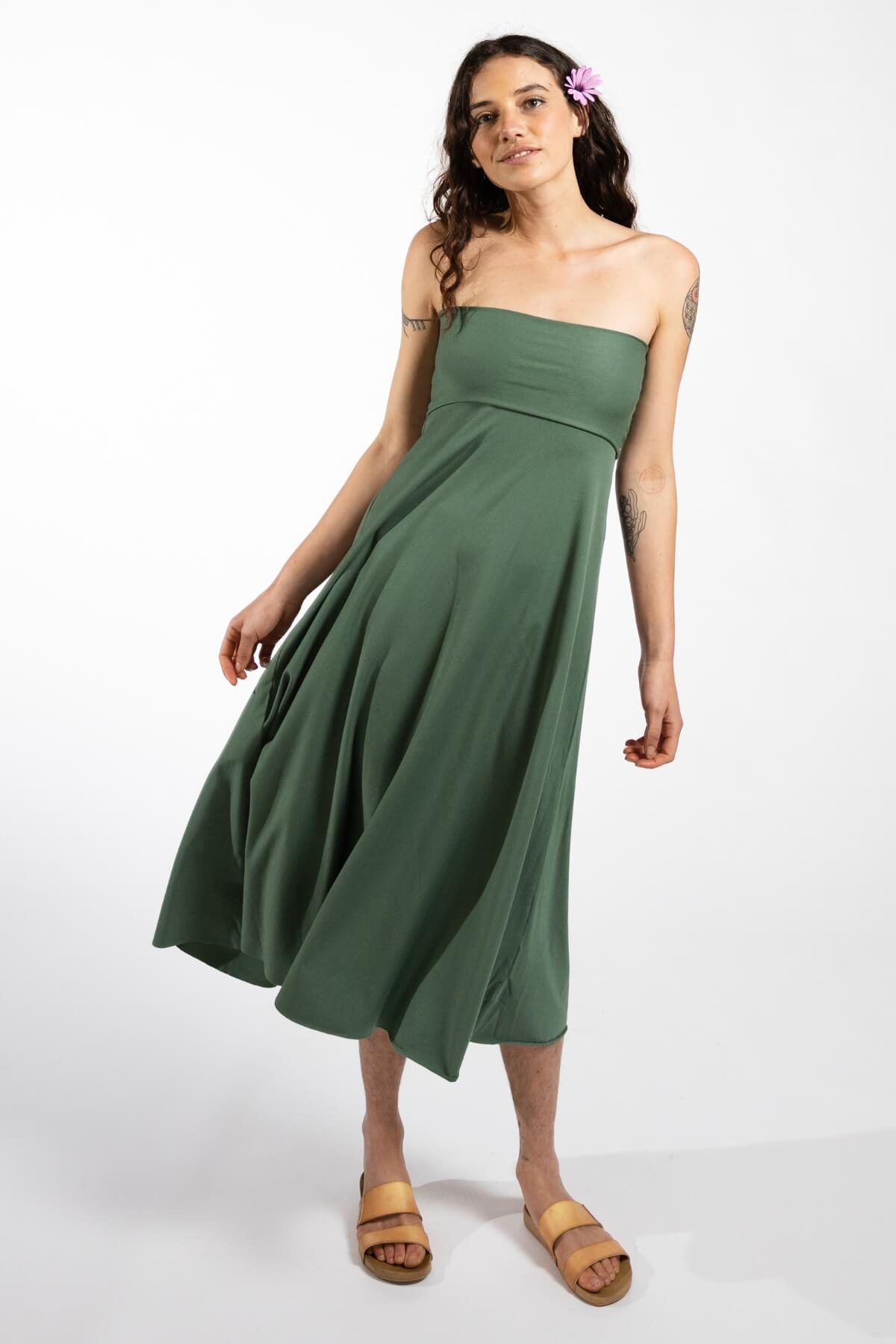 Surya Ethical Organic Cotton Maxi Skirt made in Nepal - worn as a dress