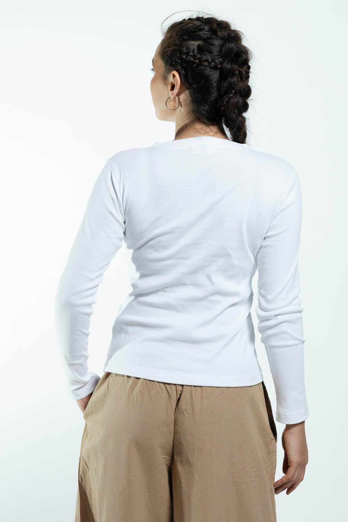 Surya Ethical Ribbed Cotton Long Sleeve Top - rear view