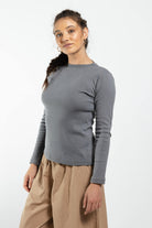 Surya Ethical Ribbed Cotton Long Sleeve Top - left side view