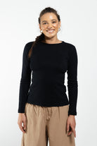 Surya Ethical Ribbed Cotton Long Sleeve Top - Black