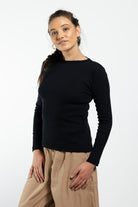 Surya Ethical Ribbed Cotton Long Sleeve Top - left side view