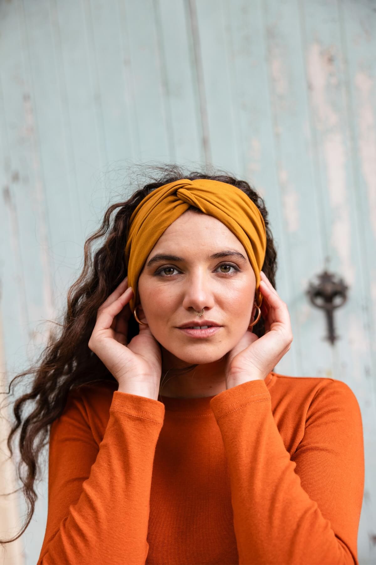 Surya Organic Cotton Front Knot Headband made in Nepal - Mustard