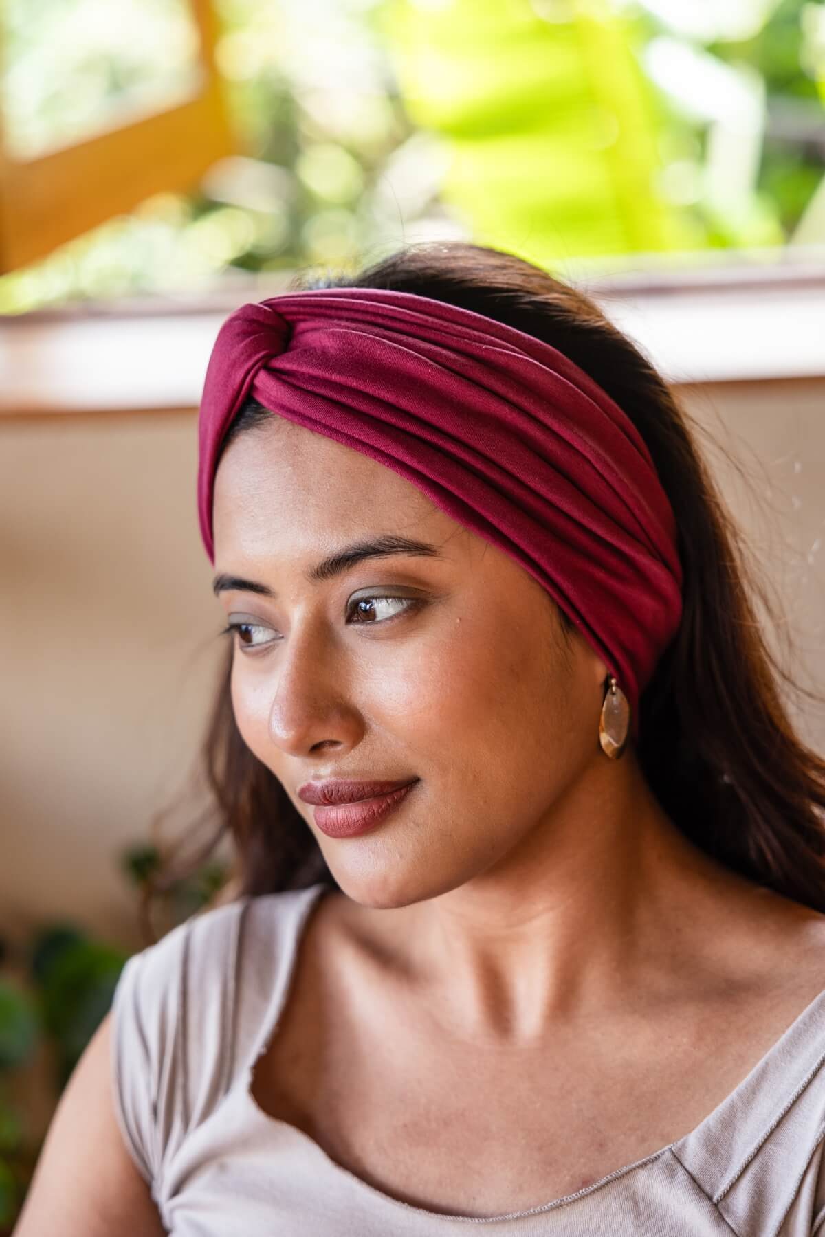 Surya Organic Cotton Front Knot Headband made in Nepal - Berry