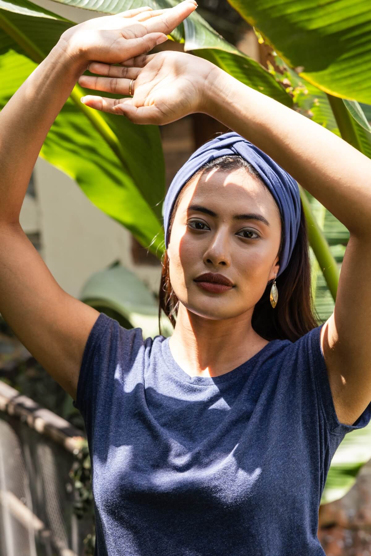 Surya Organic Cotton Front Knot Headband made in Nepal - Cobalt