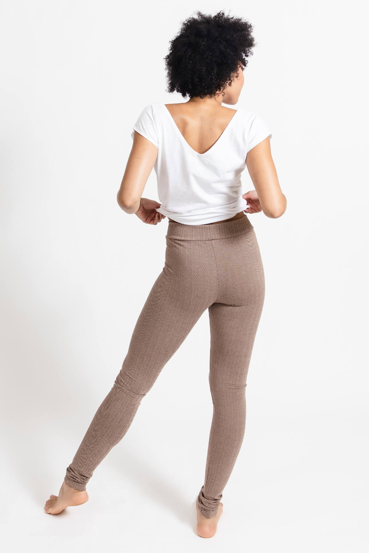 Surya Australia Organic Cotton Jacquard Leggings made in Nepal - Coffee