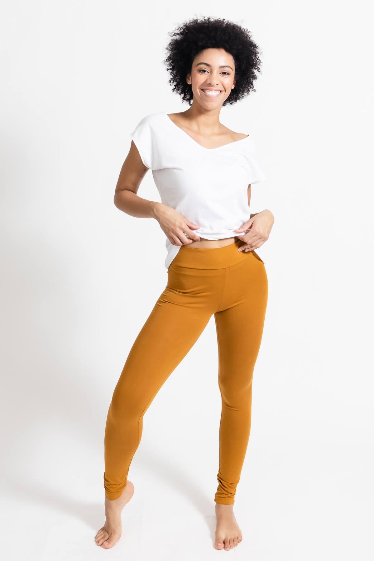 Surya Australia Organic Cotton Leggings made in Nepal - Turmeric