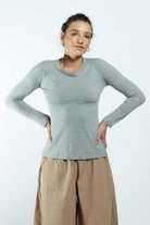 Surya Ethical Organic Cotton Basic Long Sleeve Top made in Nepal - left side view