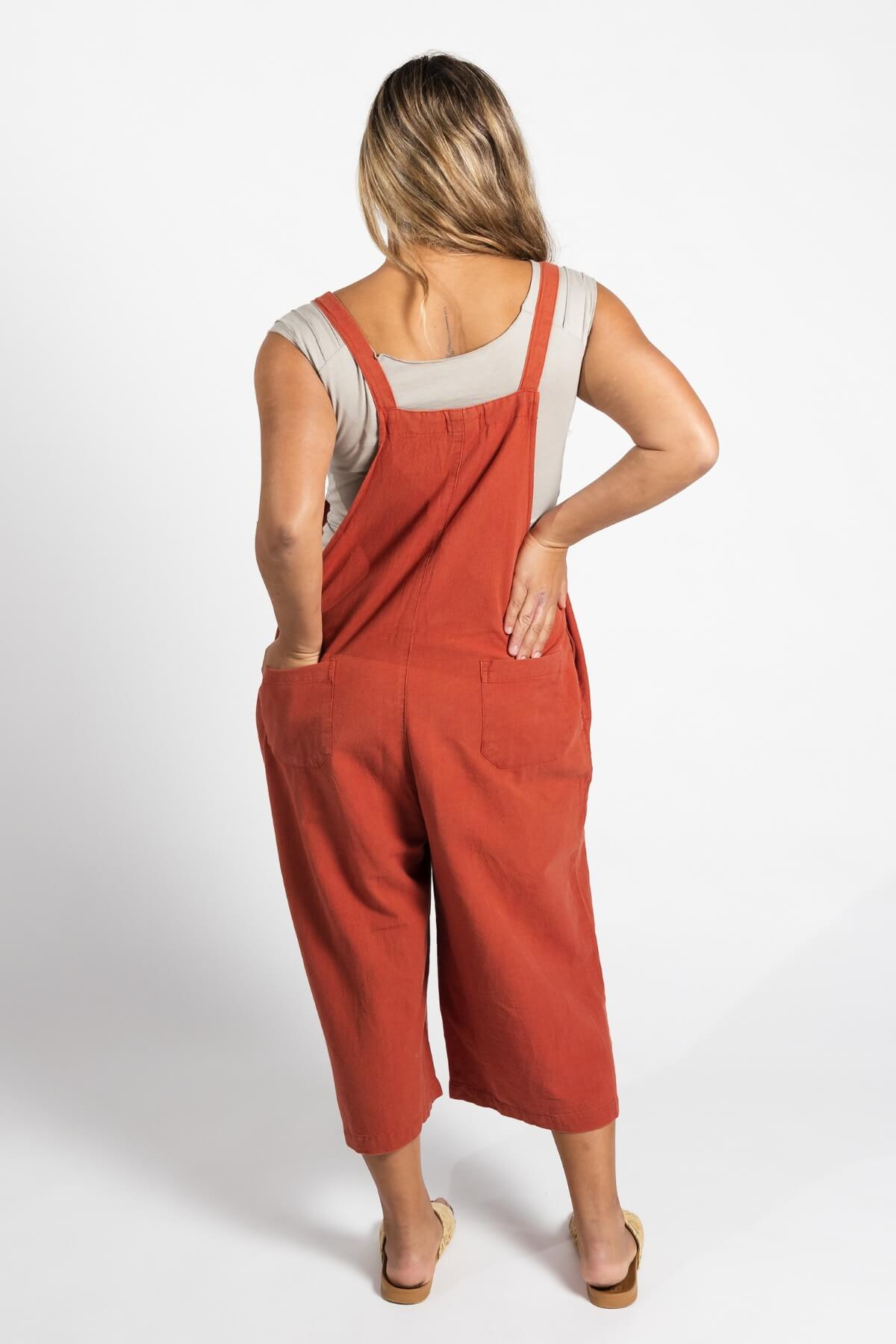 Surya Australia Ethical Cotton Loose Baggy 'Juanita' Overalls from Nepal - Rust