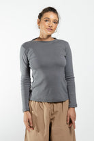 Surya Ethical Ribbed Cotton Long Sleeve Top - Grey