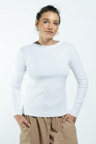 Surya Ethical Ribbed Cotton Long Sleeve Top - White