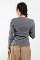 Surya Ethical Ribbed Cotton Long Sleeve Top - Rear view