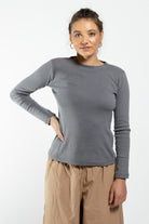 Surya Ethical Ribbed Cotton Long Sleeve Tops - Grey