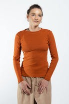 Surya Ethical Ribbed Cotton Long Sleeve Top - Burnt Orange