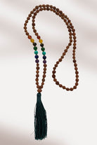 Surya Australia Ethical Rudraksha Seed Mala Necklace from Nepal - Teal Tassel