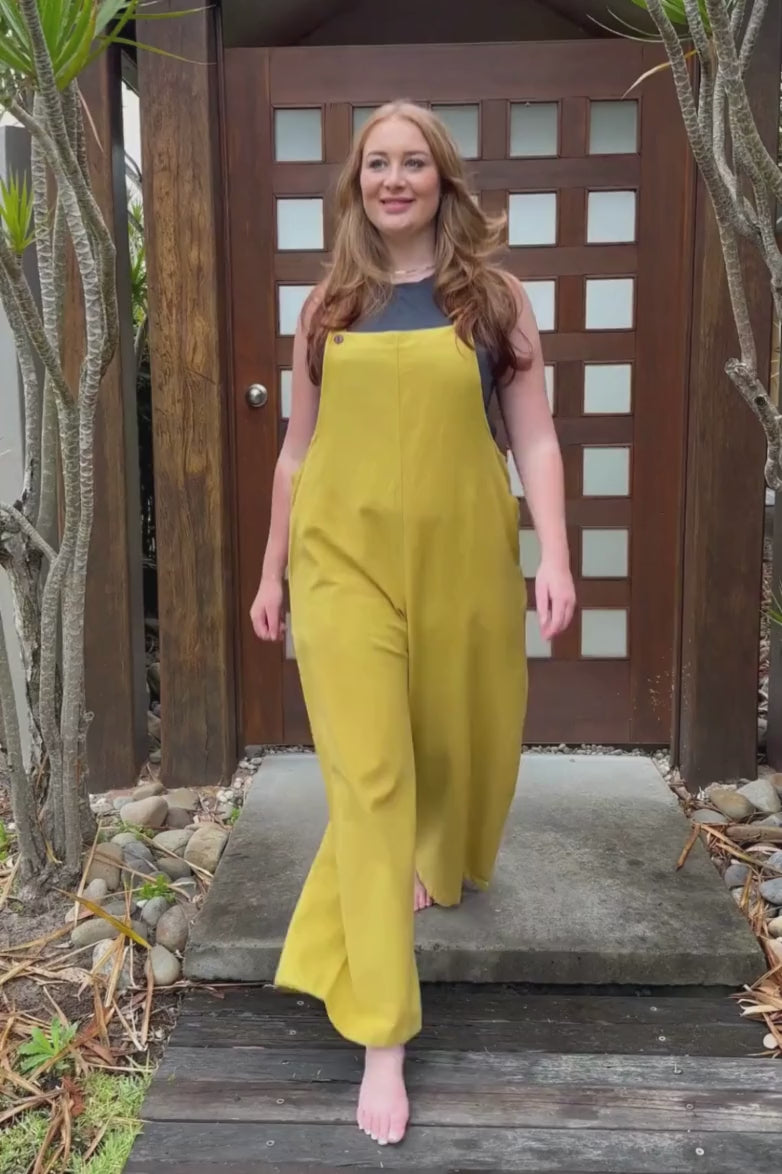 Relaxed fit cotton overalls mustard Ethically made in Nepal Surya